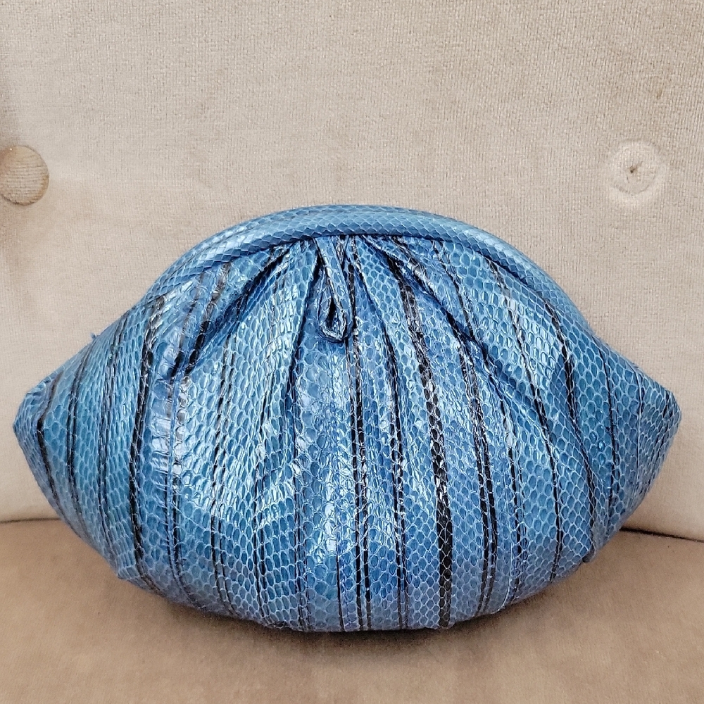 Blue genuine snakeskin clutch